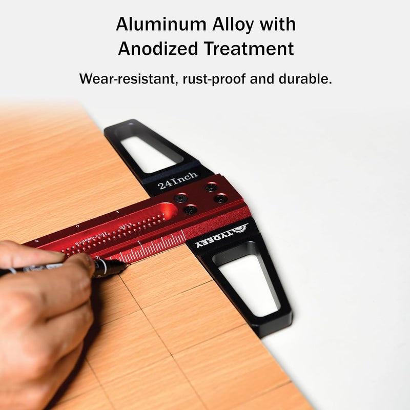 Tydeey 12, 24, 31, 39 in Ultra-Precision Woodworking Scriber T-Square Ruler 24 in Measuring and Layout Tool, T Type Wood Aluminum Square Rulers for Architect and Carpenter Work - Image 5